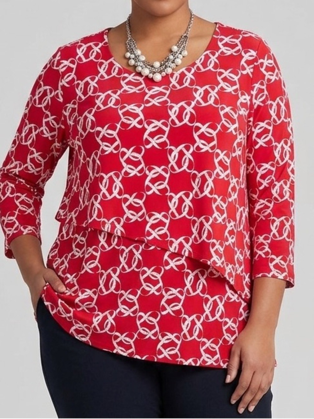 SUSAN GRAVER Geometric Pink Blouse Large